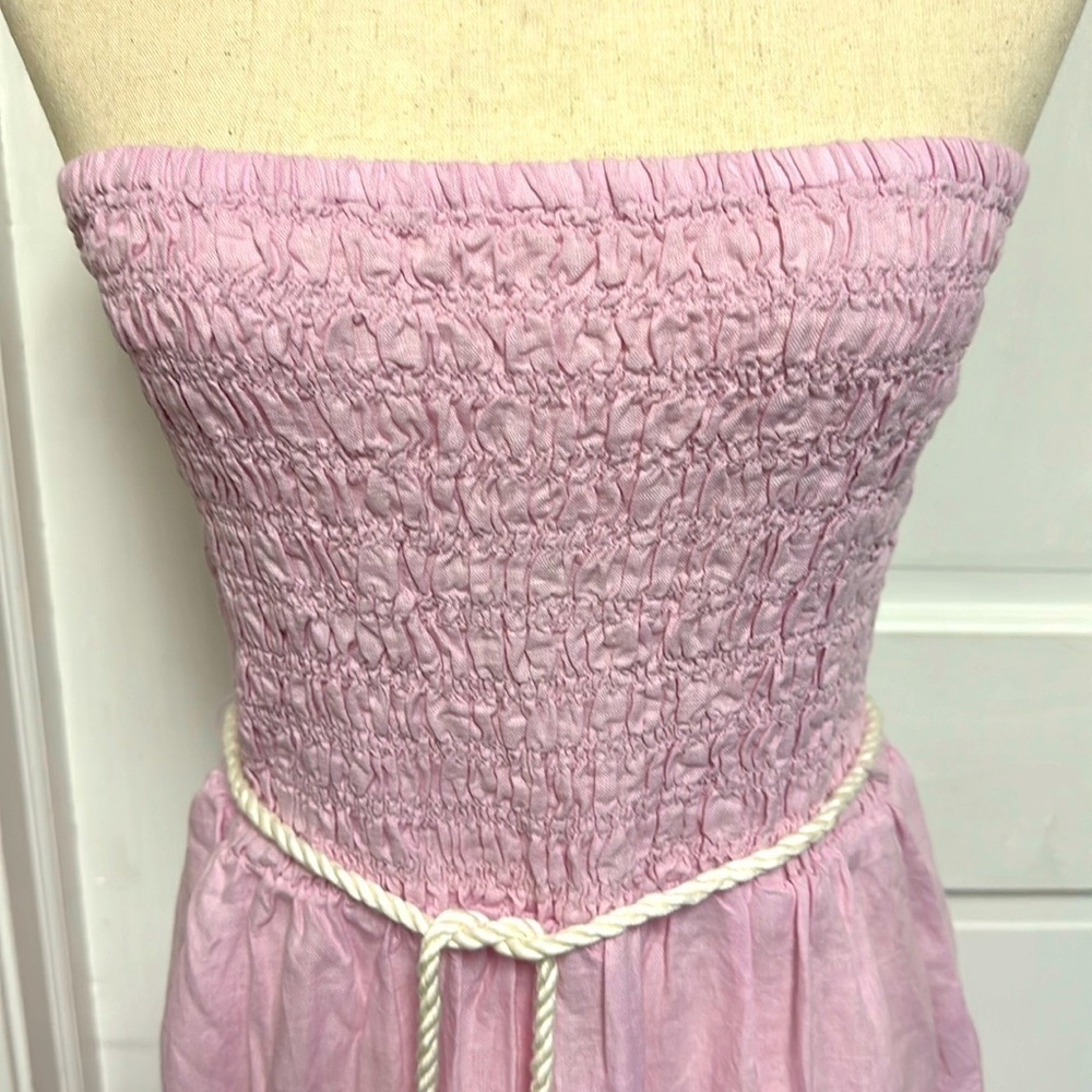 NWT J. Crew Strapless Smocked Linen Dress Lavender Large Resortwear Preppy Chic - Picture 8 of 14